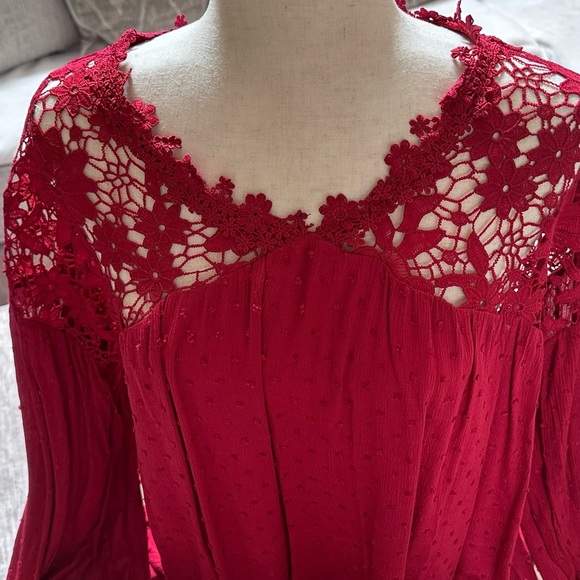 Oddi burgundy crochet detail tunic top - Picture 2 of 10